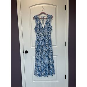 NWT Abercrombie & Fitch Blue White Floral Tie Back Maxi Dress Size Large Petite